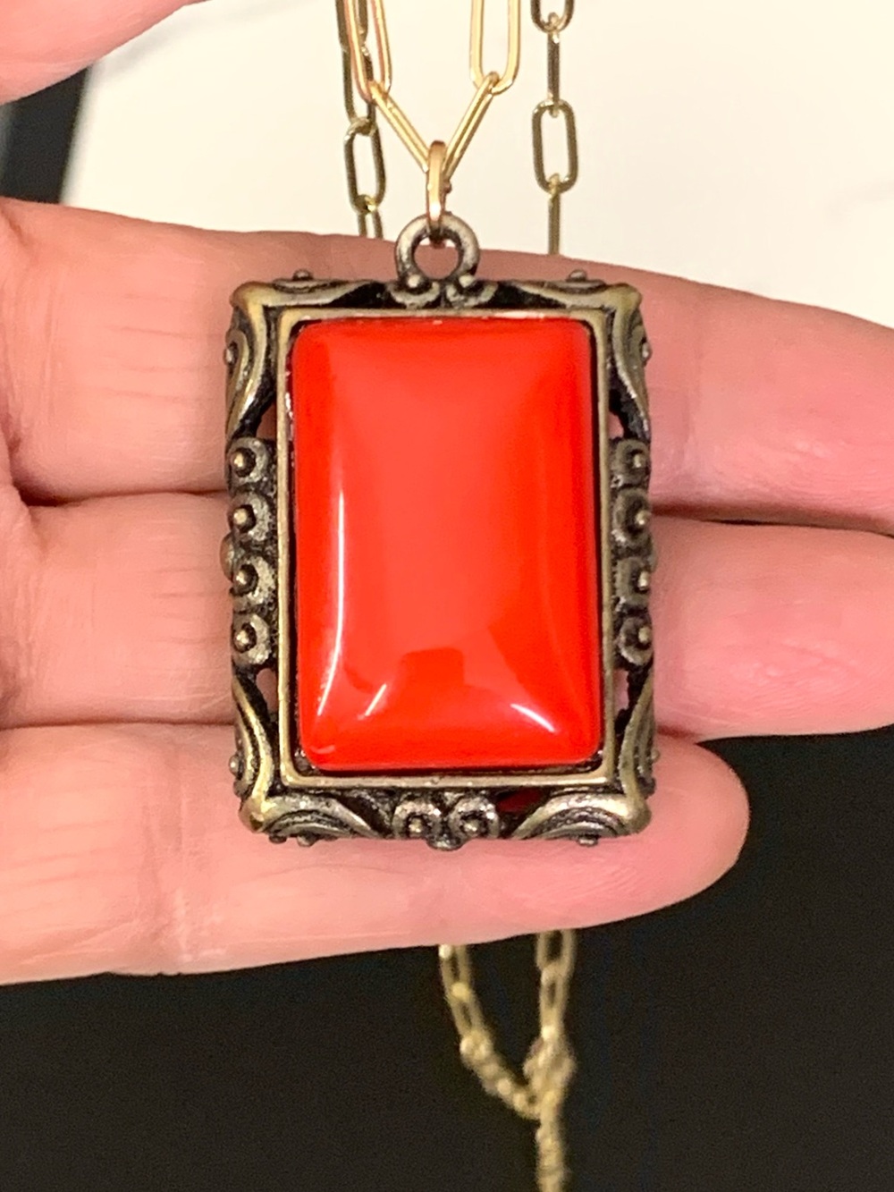 Vintage Persian-Style Red Stone Statement Pendant – Intricate Filigree Det